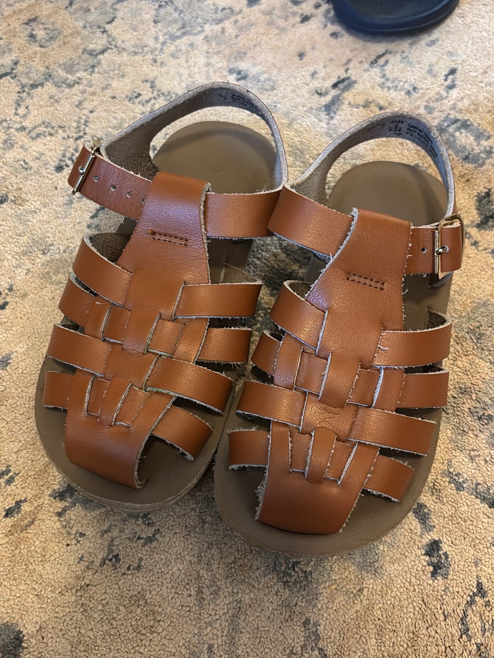 Kids Tan Woven Fisherman Sandals with Buckle Closure